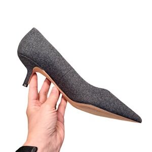 Nine West Franco navy Charcoal Grey Felt Pointed Toe Kitten Heel Pumps 10.5M